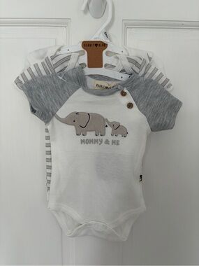 Rabbit & Bear Baby Bodysuit - White & Gray "Mommy & Me" Elephant Set of 3 NWT